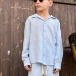 חליפת פשתן גברים תכלת