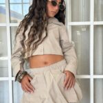 חליפת חצאית בלון גב קשירות - אבן