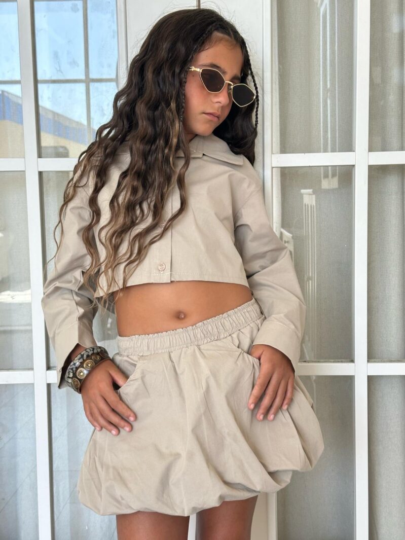 חליפת חצאית בלון גב קשירות - אבן
